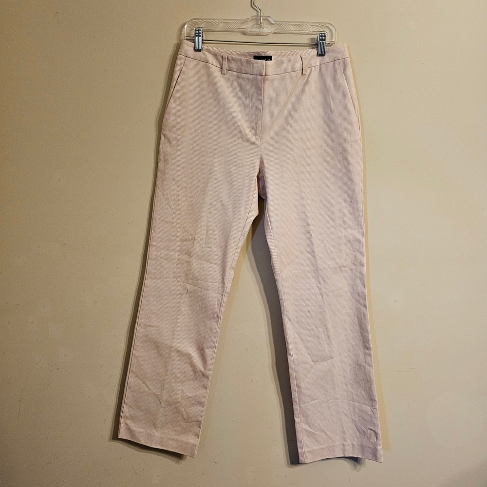 Ann Taylor Pants Women 10 Pink Ivory Micro Stripe Straight Leg Stretch NWT